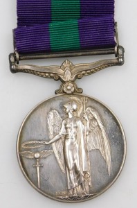 A George VI General Service Medal, with Palestine 1945-48 clasp, inscribed to 14885120 L.Cpl R Simpson Royal Signals, with box and envelope, and Royal Signals typed letter to Mr R Simpson 29 Nelthorpe Street Lincoln. - 3