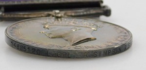 A George VI General Service Medal, with Palestine 1945-48 clasp, inscribed to 14885120 L.Cpl R Simpson Royal Signals, with box and envelope, and Royal Signals typed letter to Mr R Simpson 29 Nelthorpe Street Lincoln. - 4