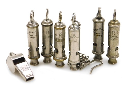 Three ARP whistles by J Hudson & Co and others, including two Acme City whistles, and an Acme Thunderer. (7)