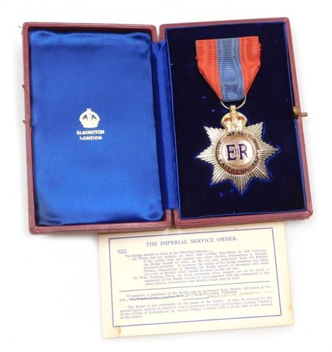 An Elizabeth II Imperial Service Order, Elkington & Co, circa 1957, in fitted case for Elkington London.