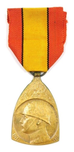 A WWI Belgium commemorative Great War medal 1914-18.