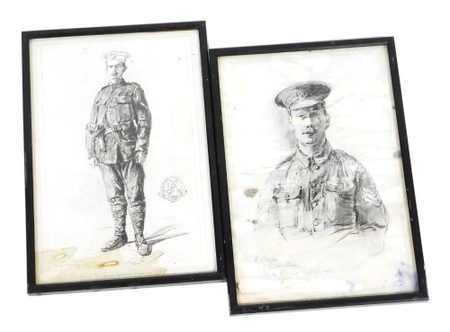 After G Jouas. Two portraits of a military police officer, one in a standing pose, the other head and shoulders, monochrome prints, originally published circa 1916, 29cm x 20cm.