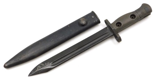 A British self loading rifle (SLR) bayonet, 19" blade (no markings, with steel scabbard.