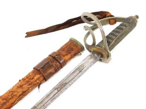 Edward VII Royal Artillery officers dress sword by Batson of London, with etched fullered blade, 80cm, signed Batson of London, with steel basket guard and shagreen grip, with leather bound scabbard.