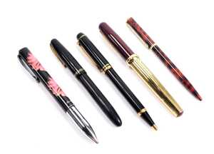 Five fountain and ball point pens, to include Andy Warhol Foundation, Waterman, etc. (1 bag)