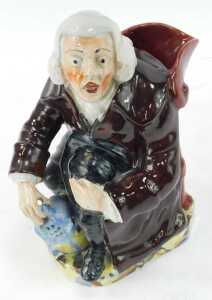 An early 19thC Staffordshire pottery character jug, modelled as The Night Watchman, 23cm high. - 2