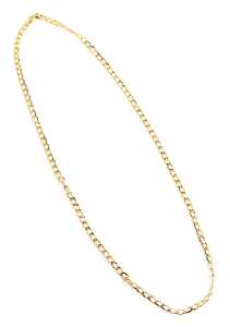 A flattened curb neck chain, yellow metal stamped Italy 9kt, 50cm long, 3.2g.