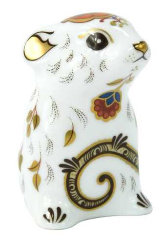 A Royal Crown Derby mouse paperweight, with gold stopper, 7.5cm high, boxed.