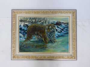 Joel Kirk (20thC School). Cool Cat Siberian Tiger, oil on canvas, signed, gilt framed with certificate of valuation and authenticity for &pound;3900, 49cm x 71cm. - 2