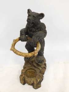 A Black Forest type carved wooden umbrella stand, modelled as a standing bear holding a branch ring, on a rocky base, 95cm high, 35cm wide, 45cm deep. - 2