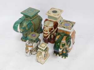 Five ceramic elephant stools, of varying sizes and glazes, comprising three large 43cm high, medium 27cm high, small 26cm high. (5) - 2