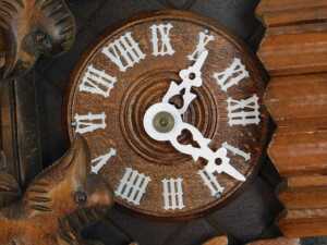 A 20thC oak cuckoo clock, with maple leaf and bird decoration, 25cm high, with weights and pendulum. - 2