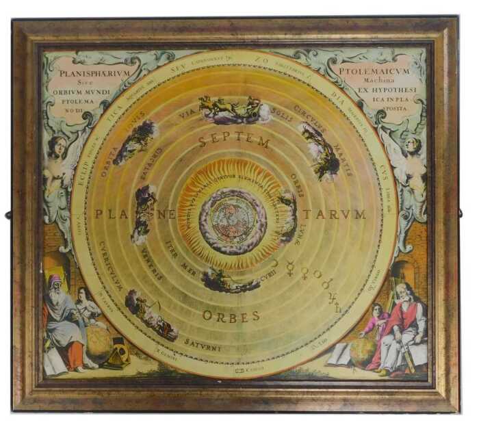 After Andrea Cellarius. The Zodiac Map, print, 76cm x 65cm, framed and glazed.