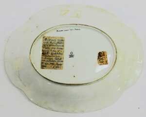 A Paragon porcelain shaped oval dish, titled 'Autumn Leaves, After Parton', decorated centrally with lake scene and trees signed F Micklewright, with a Royal blue border, gilt heightened, printed marks, 25cm wide. - 2