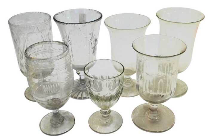 Six Victorian cut glass celery vases, together with a 19thC cut glass drummer. (7)