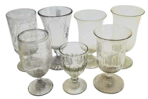 Six Victorian cut glass celery vases, together with a 19thC cut glass drummer. (7)