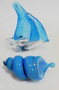 A group of glassware, to include two Bohemian hock glasses in blue and green, 21cm high, a Waterford cut glass vase, 14.5cm high, a Langham glass paperweight modelled as a sailing boat, 15cm high, etc. (1 tray) - 3