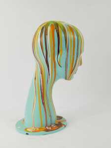 A 20thC mannequin head, in turquoise with painted drip decoration, bearing label to underside Rosa Spa Date 6/6/2007. - 3