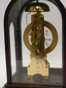 A skeleton clock, with silvered Roman numeric chapter ring for Sewills Liverpool, in a domed case, with faux inlay, on compressed brass feet, 30cm high. - 4