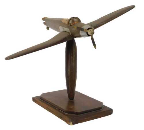 A mid century wooden model of a hurricane, on a wooden stand, 25cm high. (AF)