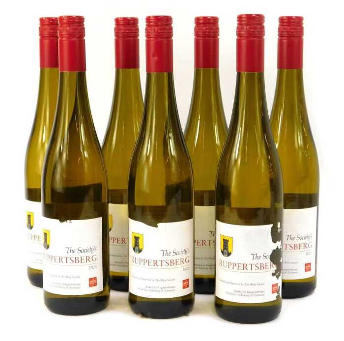 Seven bottles of The Wine Society Ruppertsberg white wine, 2021.