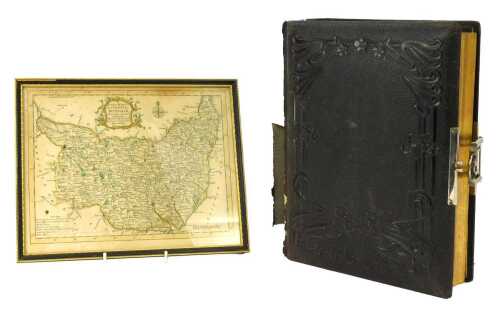 After Thomas Kitchin. A 19thC coloured map of the County of Suffolk, 19.5cm x 24.5cm, together with a leather bound album, containing Victorian and Edwardian portrait photographs. (2)