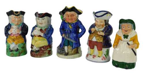 A group of 19thC and later character jugs, including a Samson Smith Longton jug, 23cm high, a Burlington musical jug modelled as a pirate, 26cm high, etc.