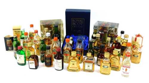 Various alcohol miniatures, to include Hennessy Cognac, Glengoyne Single Malt Whisky, Martel Cognac, Old Bushmills Irish Whiskey, Royal Scot Crystal miniature whisky and tumbler set, etc. (a quantity)