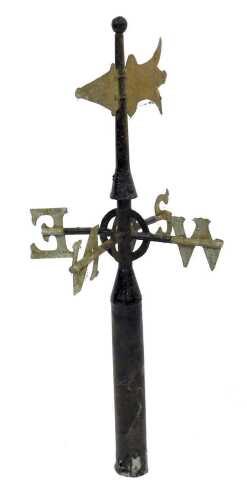 A painted cast iron weather vane, probably late 19th/early 20thC, the top surmounted with an ornate arrow motif, 89cm high.