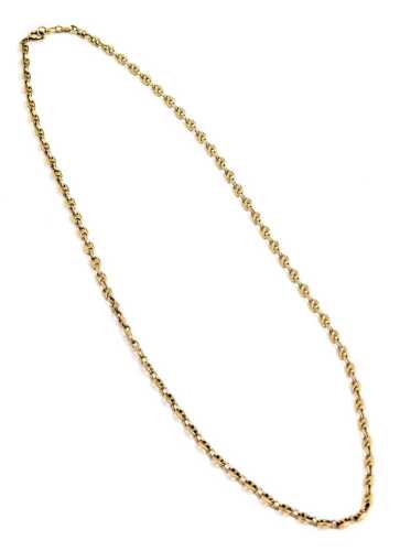 A fancy link neck chain, the pierced two fold strand, yellow metal stamped 9kt, with import marks, 46cm long, 9.3g.