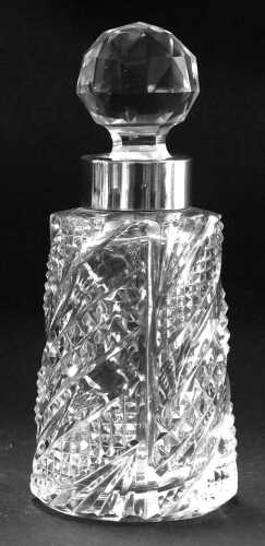 A Victorian silver and cut glass scent bottle, with a silver collar, Birmingham 1895, 15cm high.