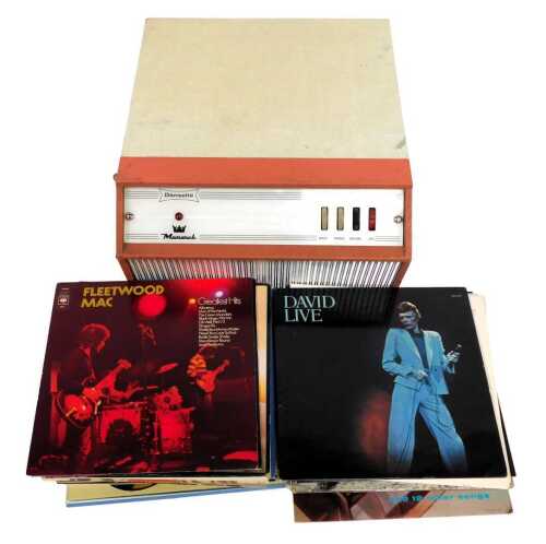 A Monarch table top record player, together with various LP records, to include The Beatles Please Please Me, Rock 'n' Roll Music, The Beatles Ballads, Rolling Stones Through The Past, Darkly, Queen Sheer Heart Attack, further Rolling Stones, etc. (a quan