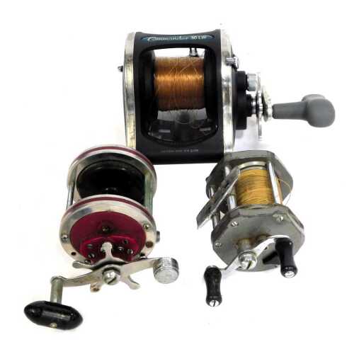 Three baitcaster reels, comprising a Pen Commander 30LW, Shakespeare 2150 and a J W Young and Sons glider. (3)
