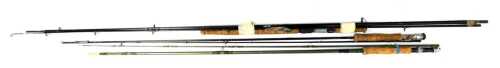 A Shakespeare Royalty salmon fly/spin, 13ft, three section fly rod, The Wessex Professional 8.5ft rod, and another. (3)