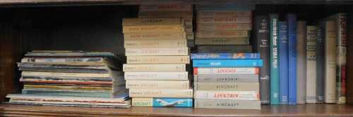 Various Observers aircraft books, together with further aviation related books, Hay Stevens (James) The Shape of the Aeroplane, Coastal Command booklet, etc. (1 shelf)