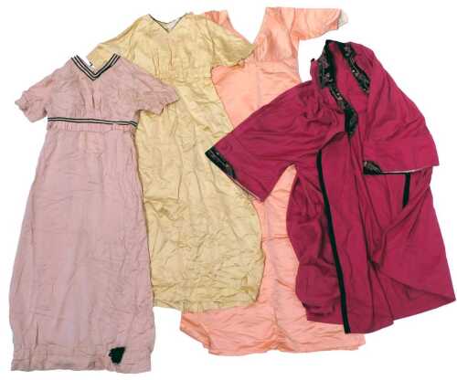 A group of vintage clothing, to include a pink satin gown, Oriental style overcoat with embroidered pockets, in magenta, etc. (1 box)