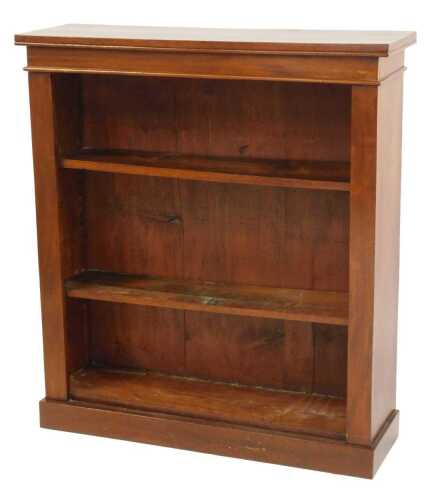 An Edwardian mahogany open bookcase, with four shelves, on a plinth, 102cm high, 91cm wide, 27cm deep.