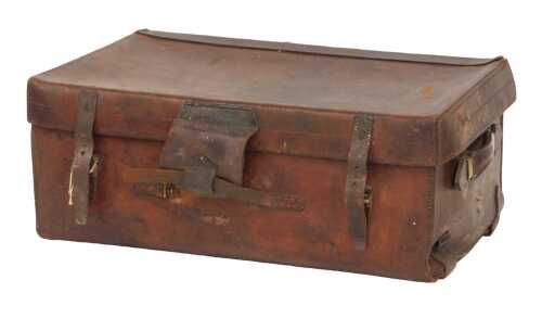 An Erskin and Sons Ltd maker's Belfast brown pig skin leather suitcase, 74cm wide.