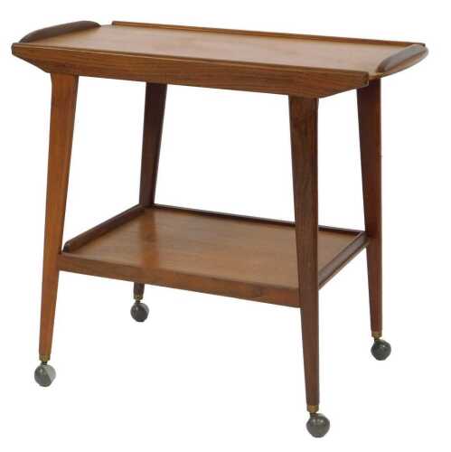 A Remploy teak two tier trolley, on castors, 69cm high, 79cm wide, 44cm deep.