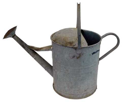A galvanised watering can, with rose, 50cm high.