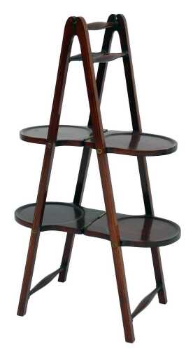 A late 19th/early 20thC mahogany and line inlaid folding two tier cake stand, the frame of A shaped form, 88cm high.