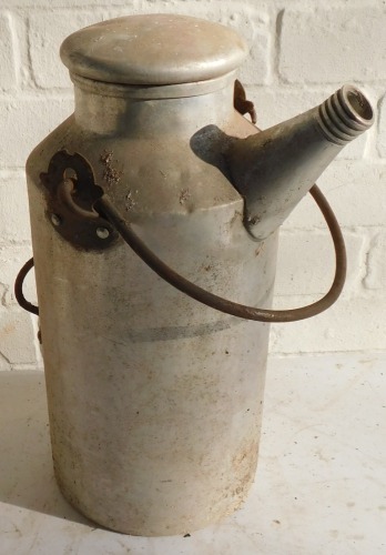 A galvanised milk churn, with spout, 40cm high.