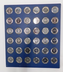 John Pinches Betjeman's Bygone Britain sterling silver proof medal set, comprising thirty-six silver medals in a fitted display case, limited edition of 1,266, with original certificates and contained in slip case. - 6