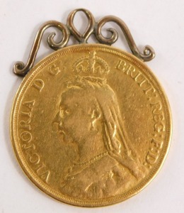A Queen Victoria double gold sovereign, 1887, with yellow metal scrolling loop hanger, 16.38g. - 2