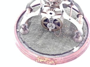 A 19thC steel and brass skeleton clock, incomplete and lacking glass dome, 30cm high. - 2