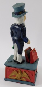 A reproduction Uncle Sam painted cast iron money box, 28cm high. - 4