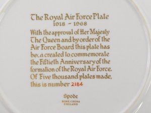 A Spode Royal Air Force commemorative plate, 1918-1968, number 2184/5000, boxed with certificate. - 2