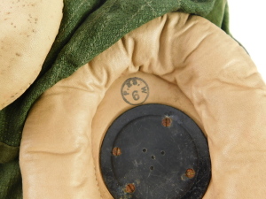 An RAF cloth helmet, 22c, size 3, with two respirators, leg straps, and cloth case. (ex Flight Lieutenant Crawford, Vulcan Bomber display team) - 4