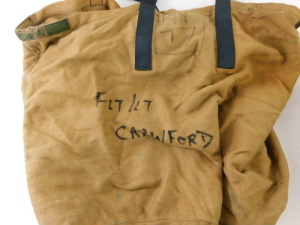 An RAF cloth helmet, 22c, size 3, with two respirators, leg straps, and cloth case. (ex Flight Lieutenant Crawford, Vulcan Bomber display team) - 6