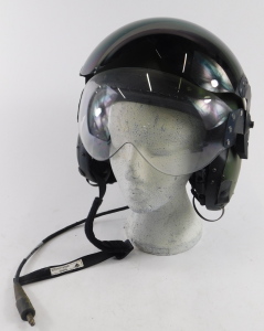 A Military aviators helmet, 22c, mark 4A/4, size medium, with headphones, and visor. - 2
